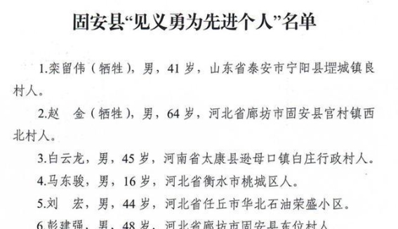 英勇之举：固安县追授见义勇为先进个人纪实
