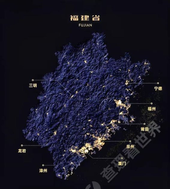 福建夜间灯光图揭示：闽南璀璨，福州需提升，宁德崛起